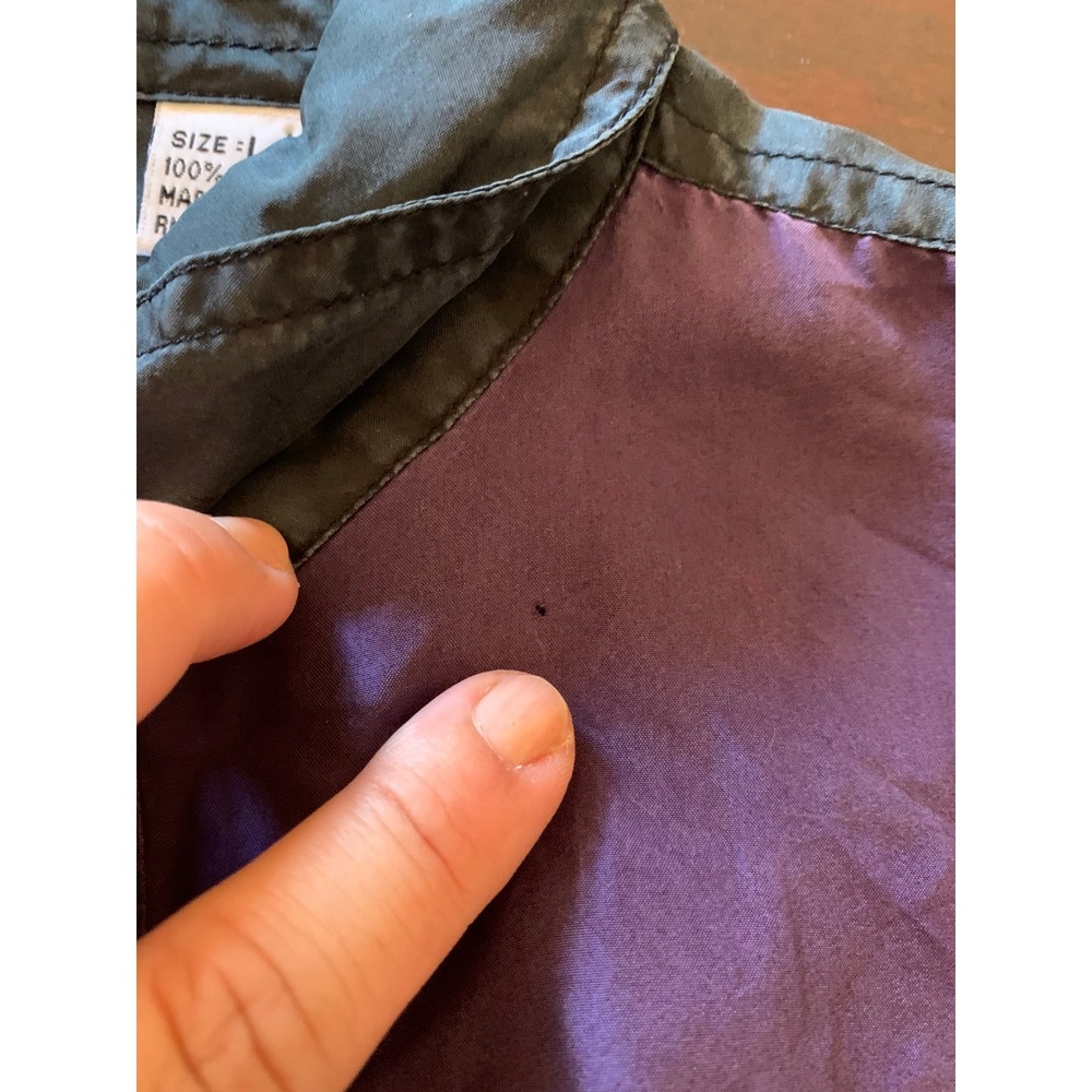 In Private Vintage 100% Silk Colorblock Button Down Shirt Large Blue Purple - Picture 4 of 7